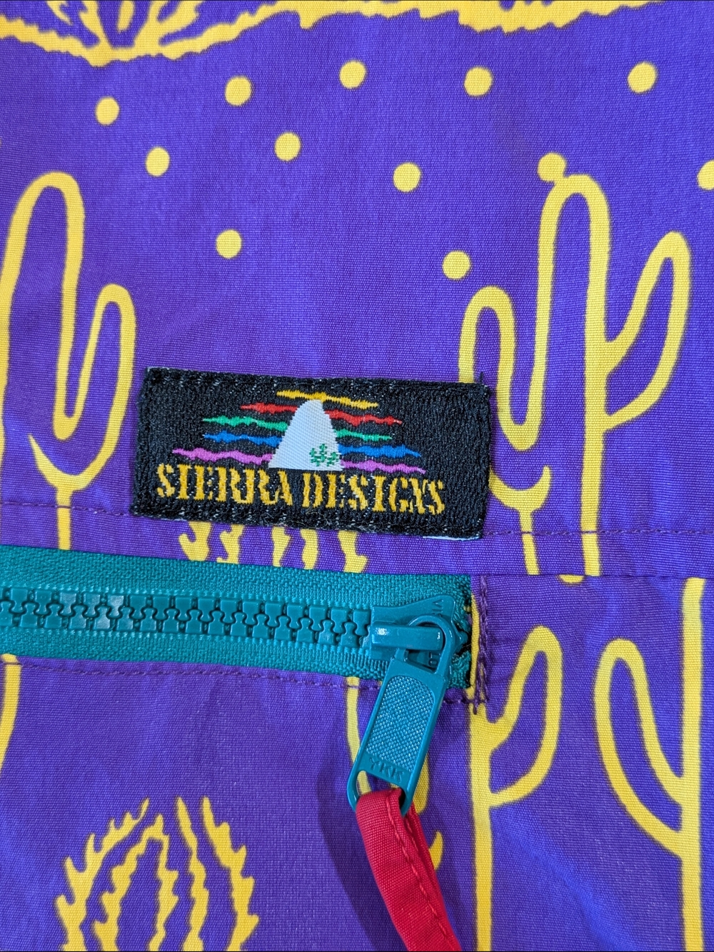 Vintage Sierra Designs Cactus Print Pullover Windbreaker Purple & Yellow Large - Picture 10 of 14